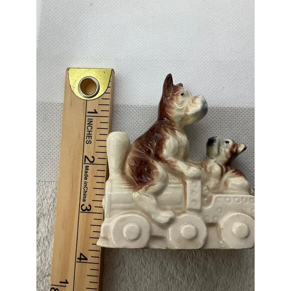 Vintage 1960's Ceramic Figure Dog Terriers Riding Train Japan Puppies Gr… - Picture 7 of 8
